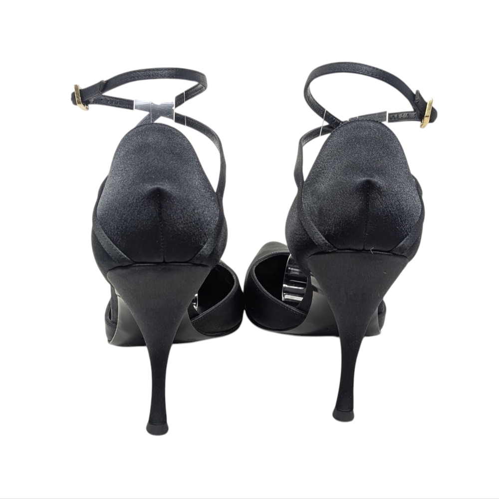 Gucci Black Satin Strappy Pointed Dress Up Evening Heels Stiletto Size 9B - Picture 7 of 14